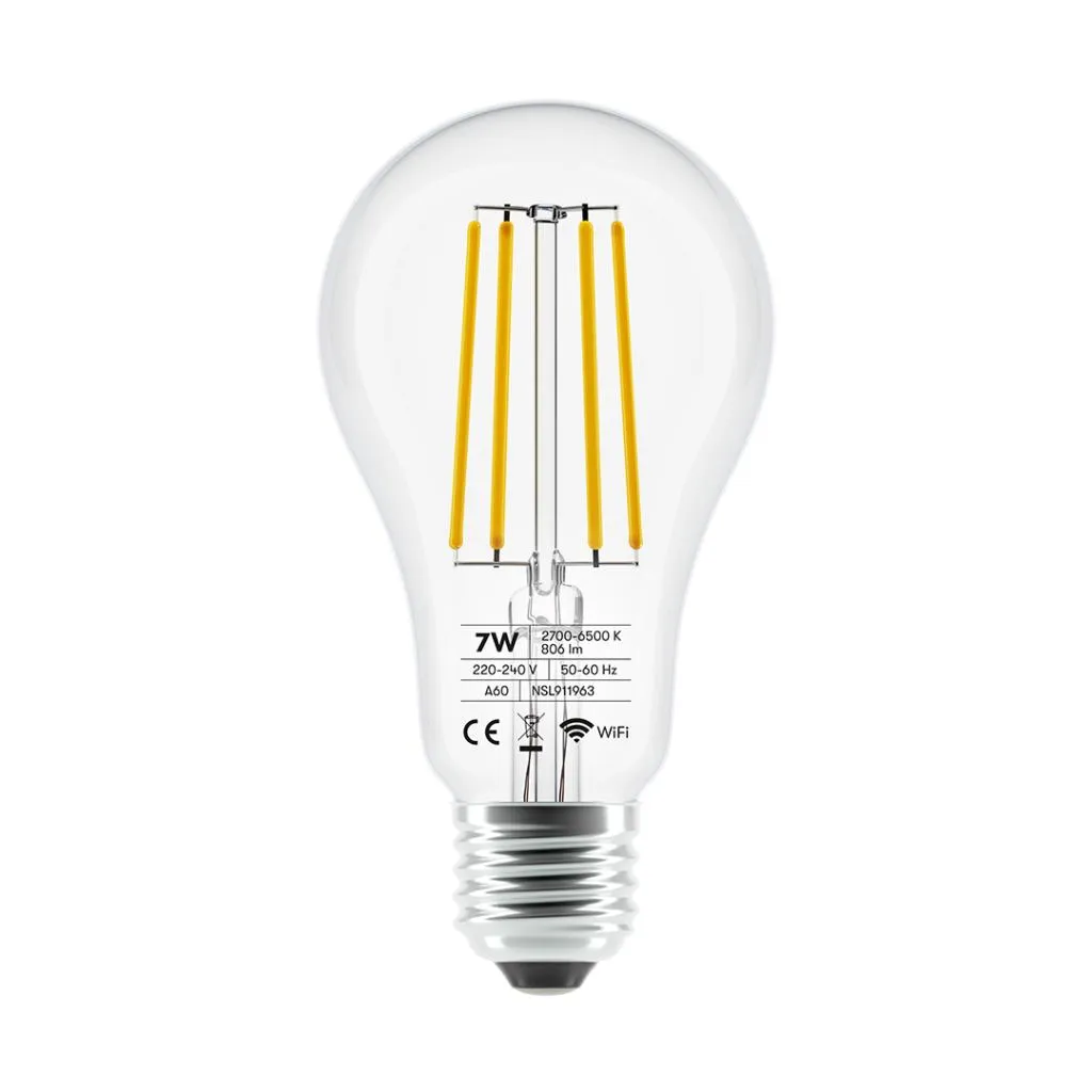 Smart E27 glödlampa från Lite Bulb Moments med dimbart ljus, full RGB-färgskala, kompatibilitet med Google och Alexa samt enkel Wi-Fi-installation.