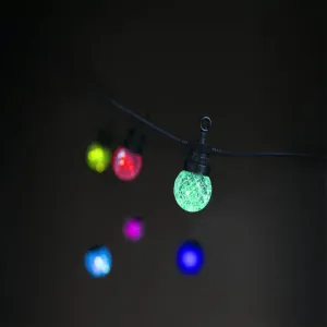 Lite Bulb Moments Smart Light Chain Globe Facets with black wire and colorful faceted globe bulbs