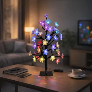 Lite Bulb Moments smarta körsbärsblomsträdslampa med färgglada blomformade LED-lampor på ett vardagsrumsbord