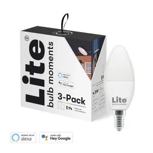 Lite Bulb Moments E14 smartlyspære med 3-pakning i detaljhandelsemballasje, hvit og farget stemningsbelysning, Alexa- og Google-logoer