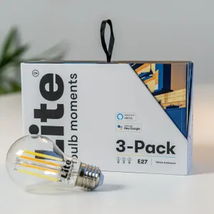 Lite Bulb Moments White Ambience E27-filamentlampa 3-pack i ask med en klar lampa framtill