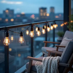 Lite Bulb Moments smarta ljusslingor med vintage Edison-glödlampor som lyser på ett balkongräcke