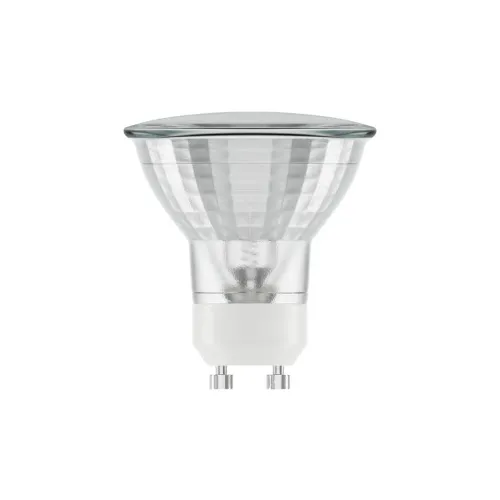 Lite Bulb Moments smarte GU10-LED-Lampe mit klarer Kuppel, silbernem Reflektor und Zweistiftsockel auf weißem Hintergrund